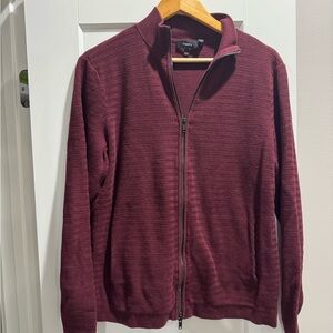 Theory Men's Maroon Zip-Up Sweater